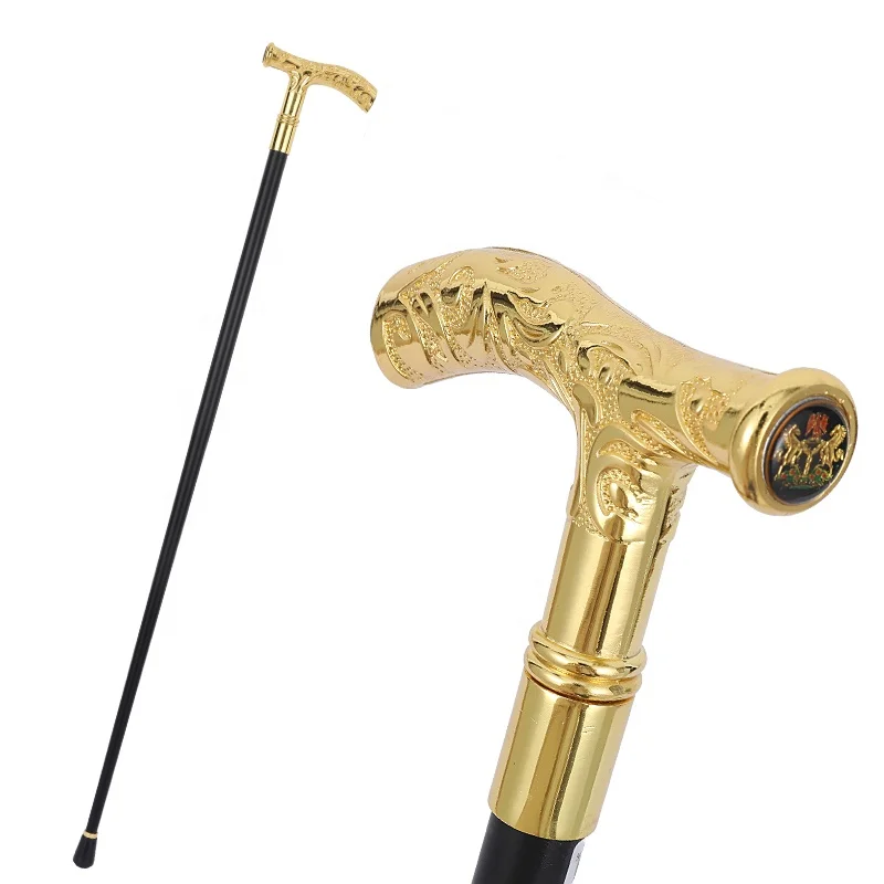 Golden T-handle cylindrical Luxury Scepter Decorative Walking Cane Elegant Fashion Cosplay Alloy Crosier classic Walking Stick