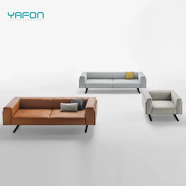 Modern 1+3 Executive Office Sofa Set High-End Commercial Brown Leather Furniture Modular for Hotels & Schools