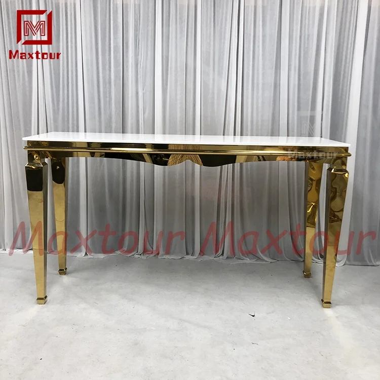 Luxury gold stainless steel and MDF top long high bar furniture table