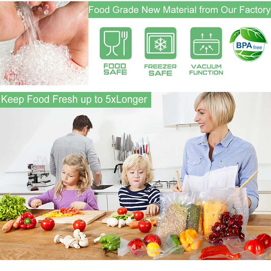 Custom Vaccum Plastic Packaging Barrier Roll Frozen 7 Layer Smooth Nylon Food Rice Fish Chicken Meat Vacuum Sealer Bags