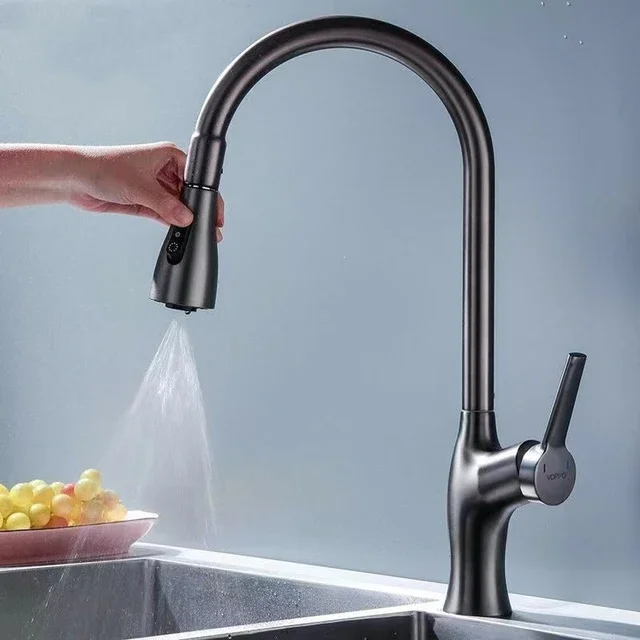 zinc alloy pull-out kitchen faucet with swivel spout manual power sink tap black or silver-for households