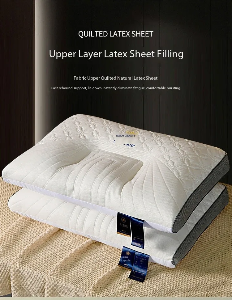 1200g high pillow Ergonomic partition design Natural latex soy fiber soft comfort cushion white hotel bed pillow