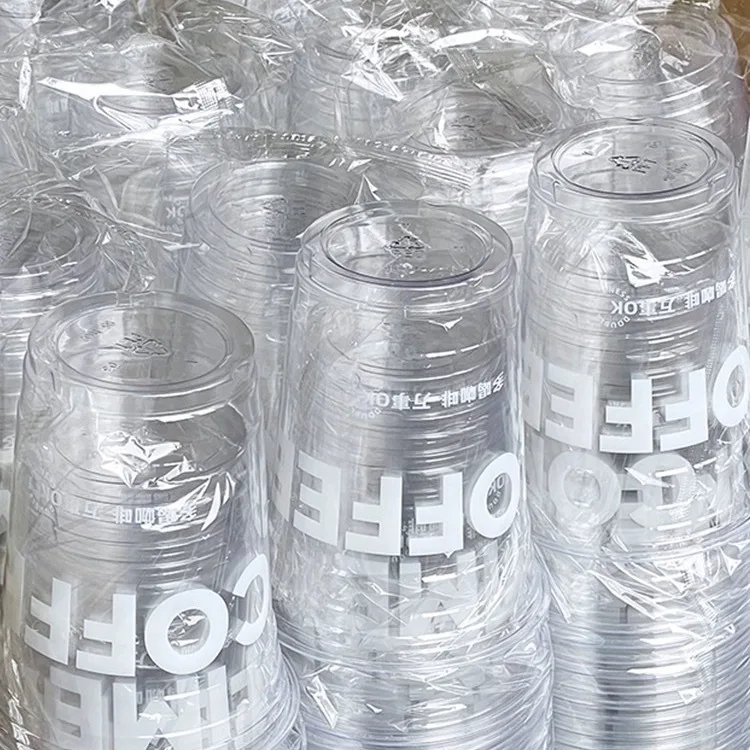 Hot sale PET plastic cup coffee bubble tea disposable plastic cup takeaway cups with lids