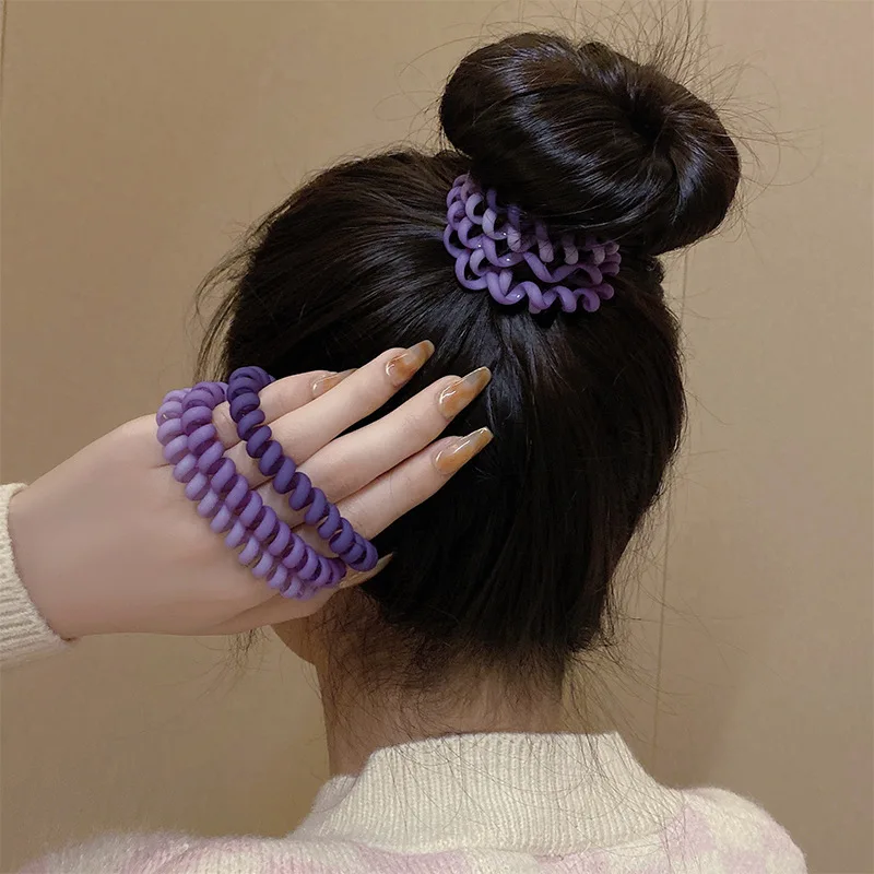 New 6 pcs each box stretchy silicone wrist hair coil bracelet ponytail hair accessories elastic telephone cord hair ties