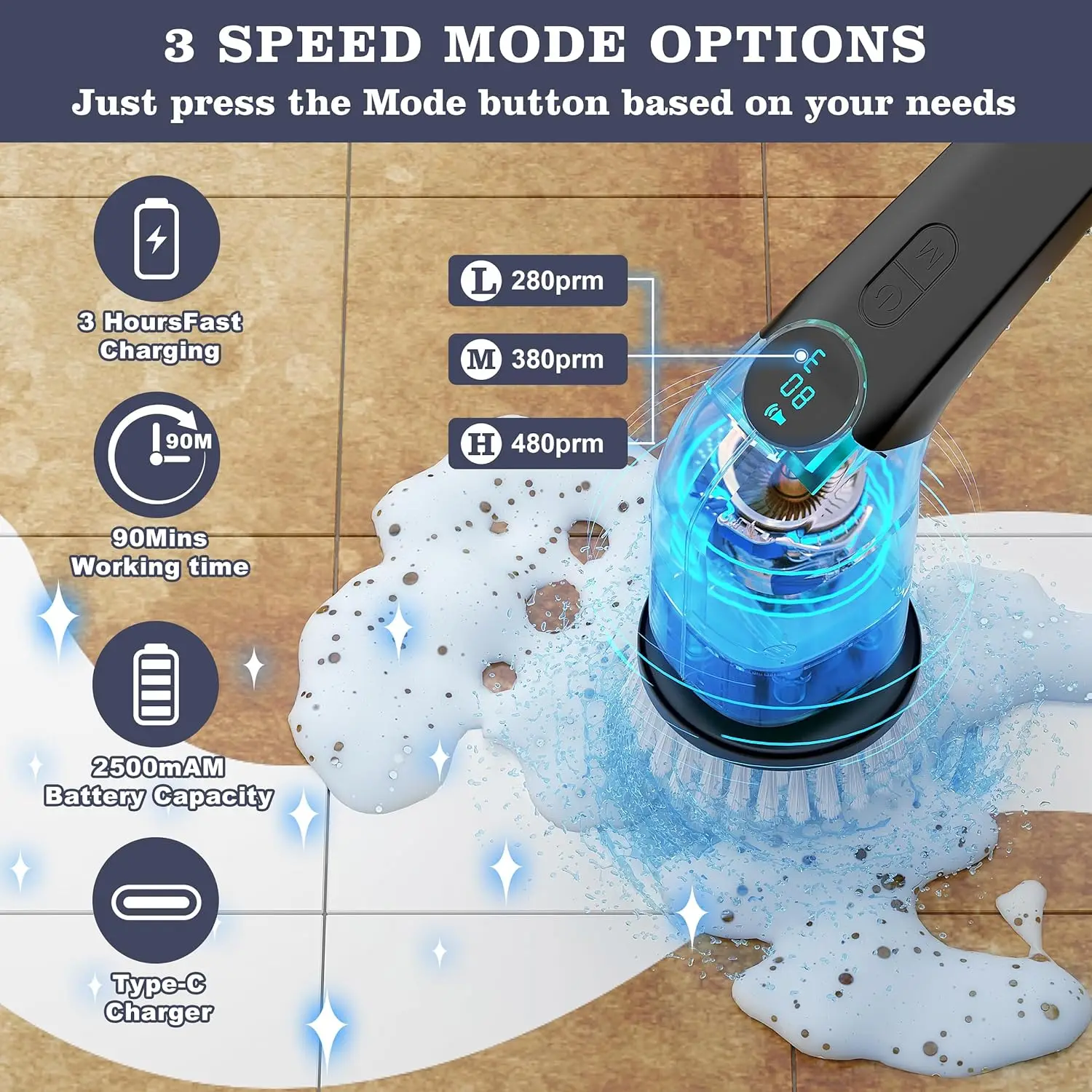Best Seller Cordless Shower Electric Wireless Kitchen Cleaning Brush Electronic Spin Scrubber Power Scrubber 2 Adjustable Speeds