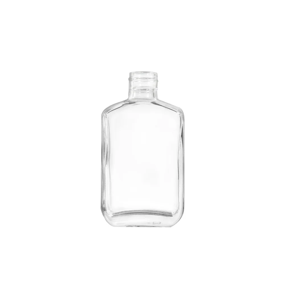High Quality Factory Supply 100ml 205g Flask Shape Miniature Glass Spirits Bottle With Gold Aluminum Lid Private Label