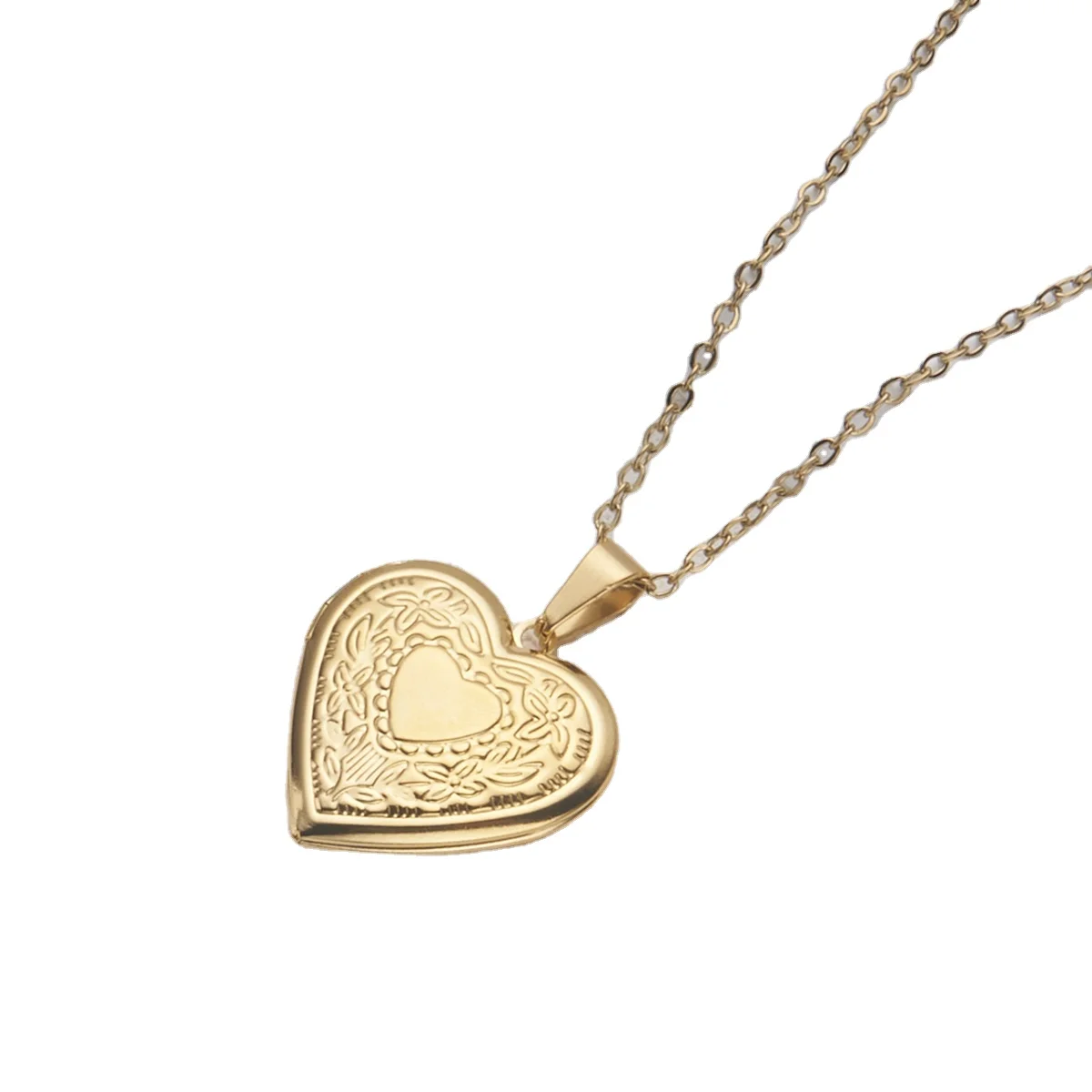 Hot Selling Unisex Open Heart Pattern Vintage Stainless Steel Chains Silver Gold Cross-Border Charm Pearl Picture Frame Jewelry