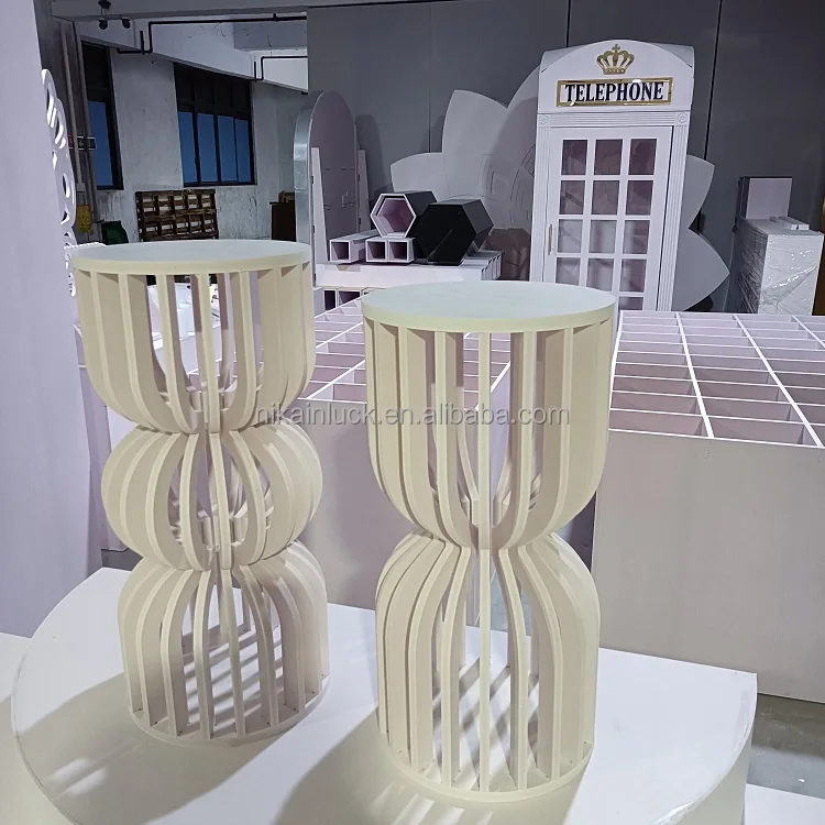 Cake Dessert Table Stand White Pedestal Column Plinths Cylinder Ripple Round Birthday Wedding Party