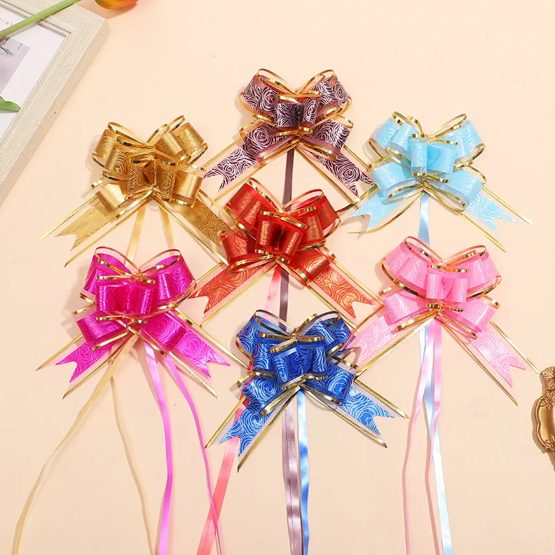 Rose Gold Organza Plastic Pull String Bow Ribbon Butterfly Pull Bow
