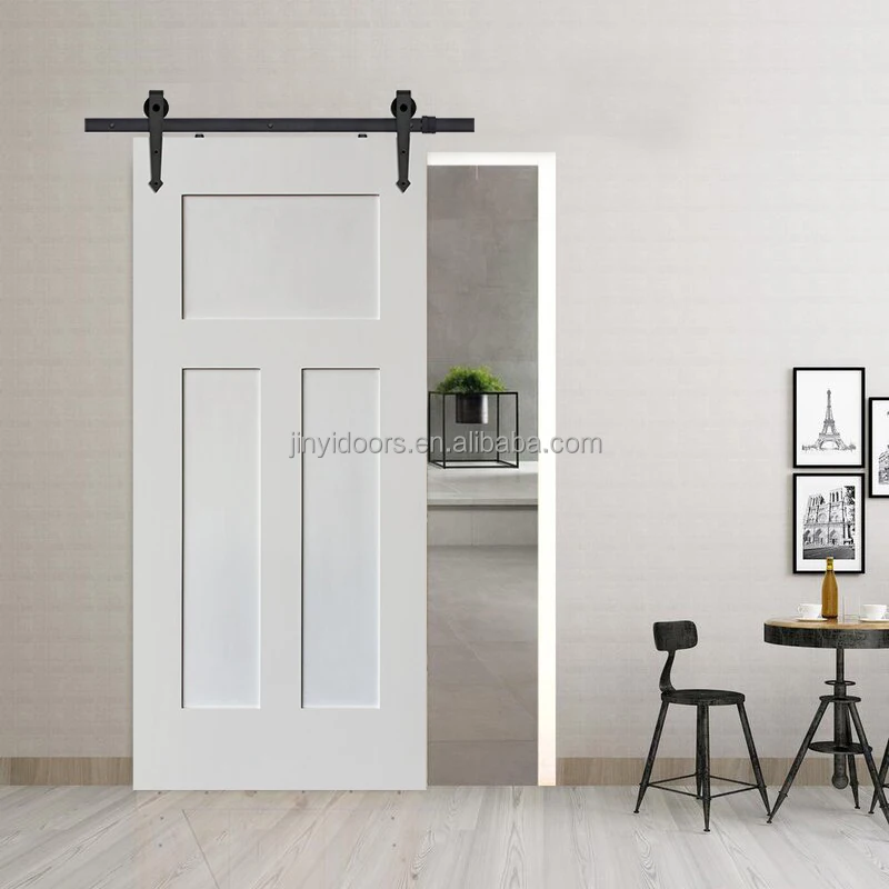 2022 JINY Factory China Wholesale White Single Bedroom Bathroom Wood Doors Internal Soft Close Sliding Barn Doors for Houses
