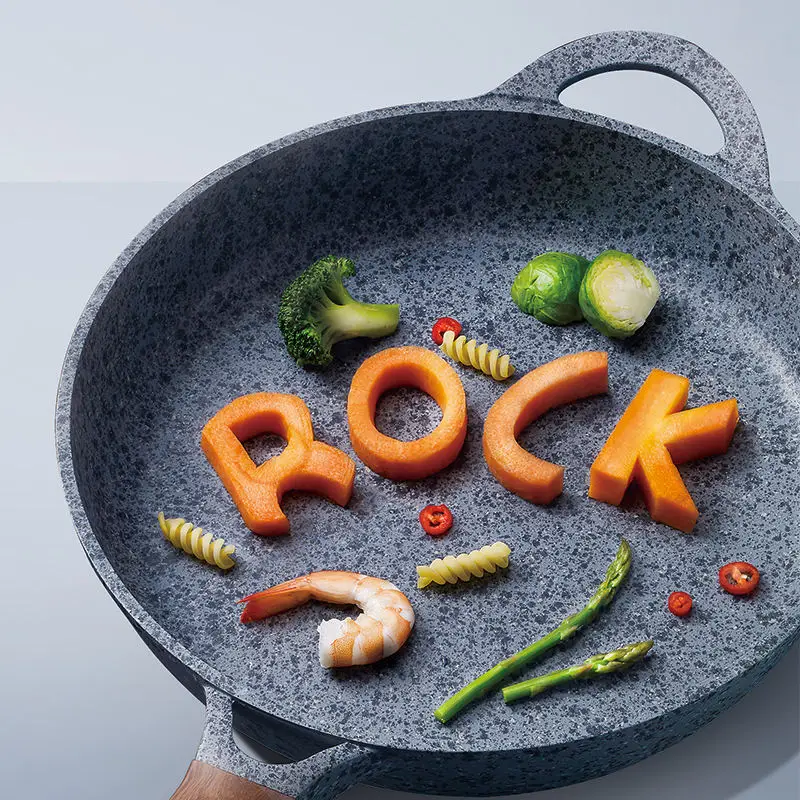 Electric And Burner Gas Stove Cooking Marble Coating Cast Aluminum 32cm Wok With Lid