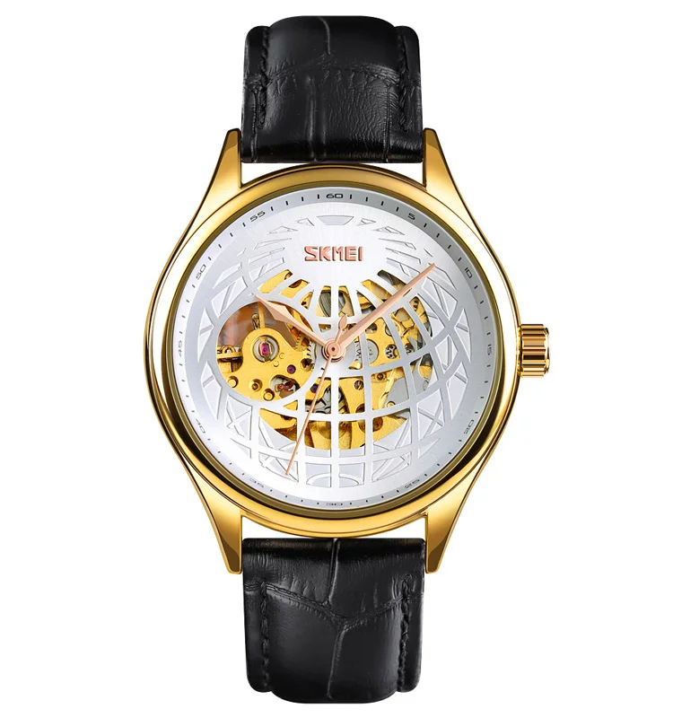 Высококачественные автоматические наручные часы SKMEI 9209, деловые мужские часы-скелетоны с кожаным ремешком