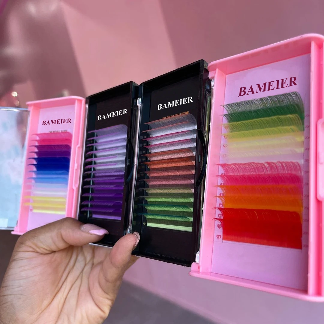 Factory outlet color lash extension mix length mix color length with custom package wholesale colorful eyelash extension