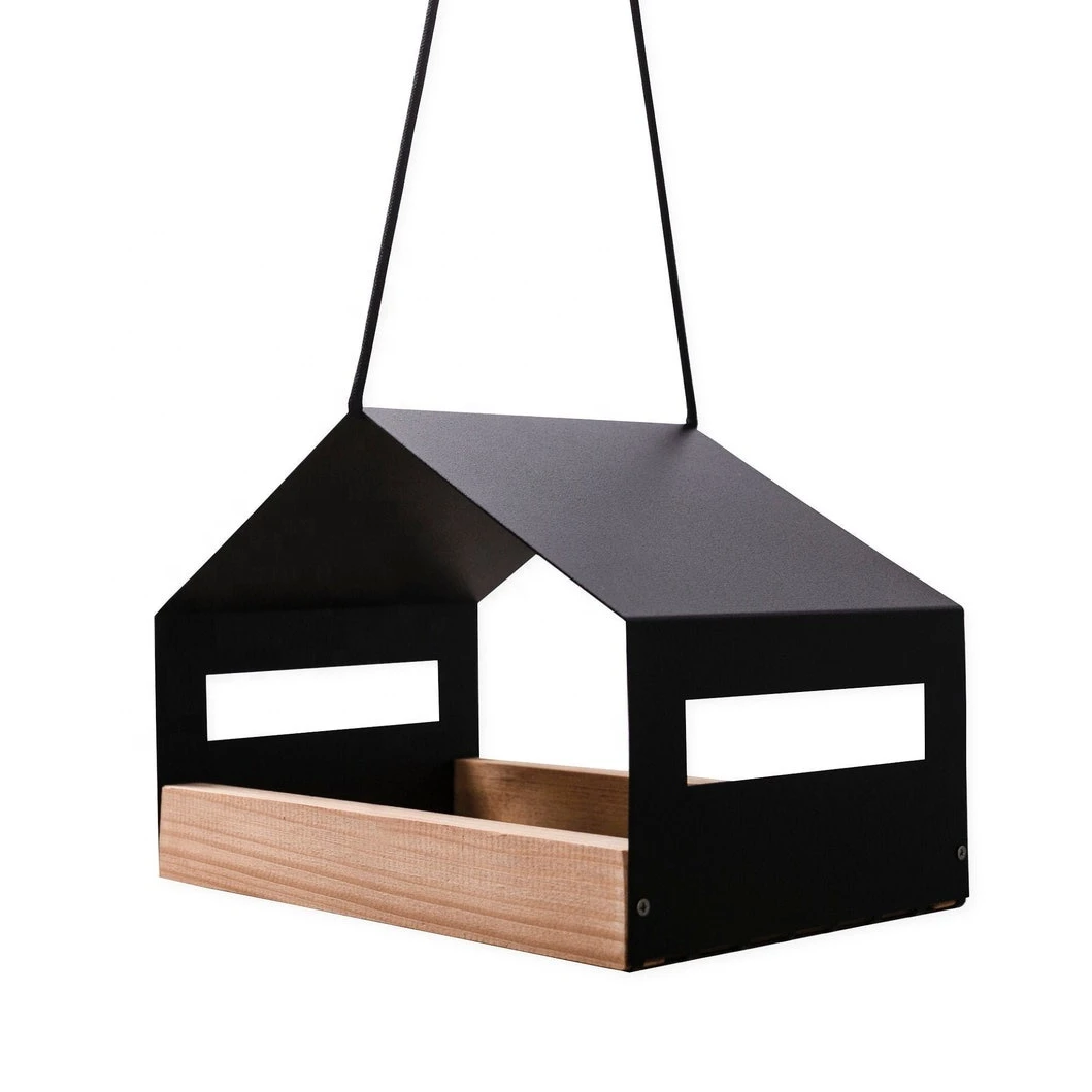 House shaped Bird feeder Hanging Type Black Wood Birds feeder Accessories Feeder Outdoor Yard Garden Decoration Bird House