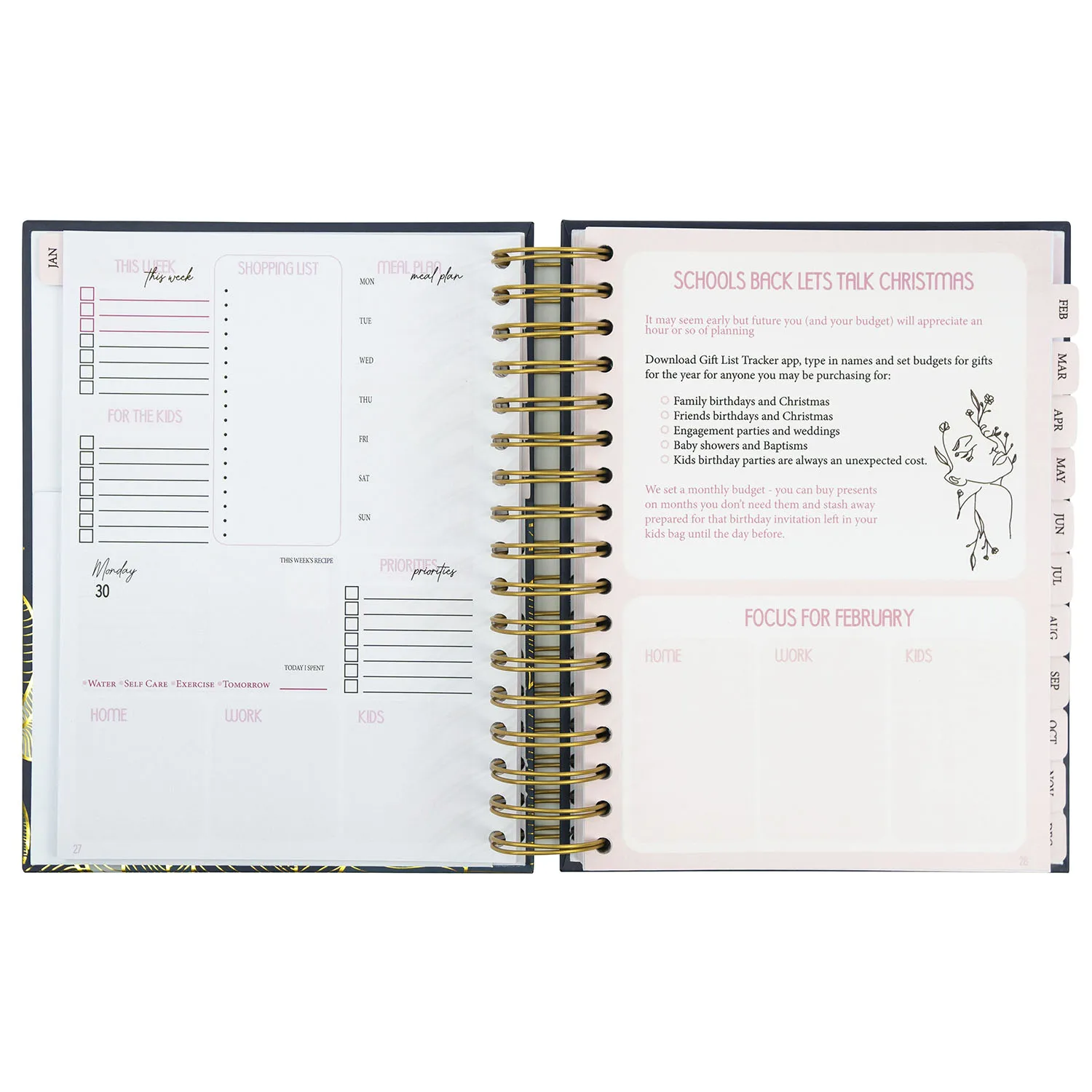 Custom Printing Monthly Planner Life Hardcover Spiral Undated Meal Financial Budget Journal Weekly Daily Organizer Notebook Gift