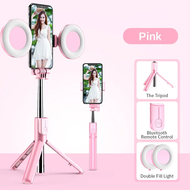 JUNNX Foldable Wireless Remote Controld LED Selfie Ring Light Stick with Fill Flexible Tripod for Mobile