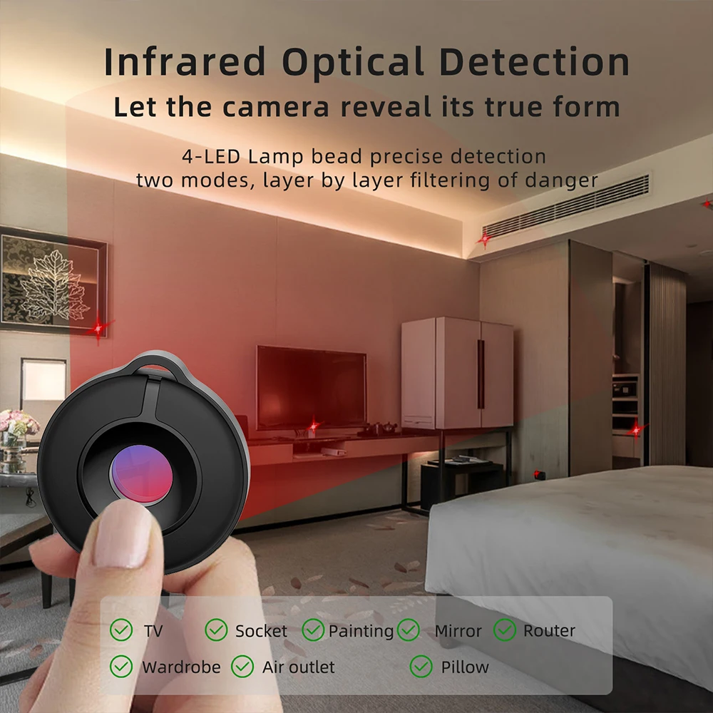 White  camera detector, hotel infrared scanning detector anti theft and anti peeping intelligent detection  Portable  white