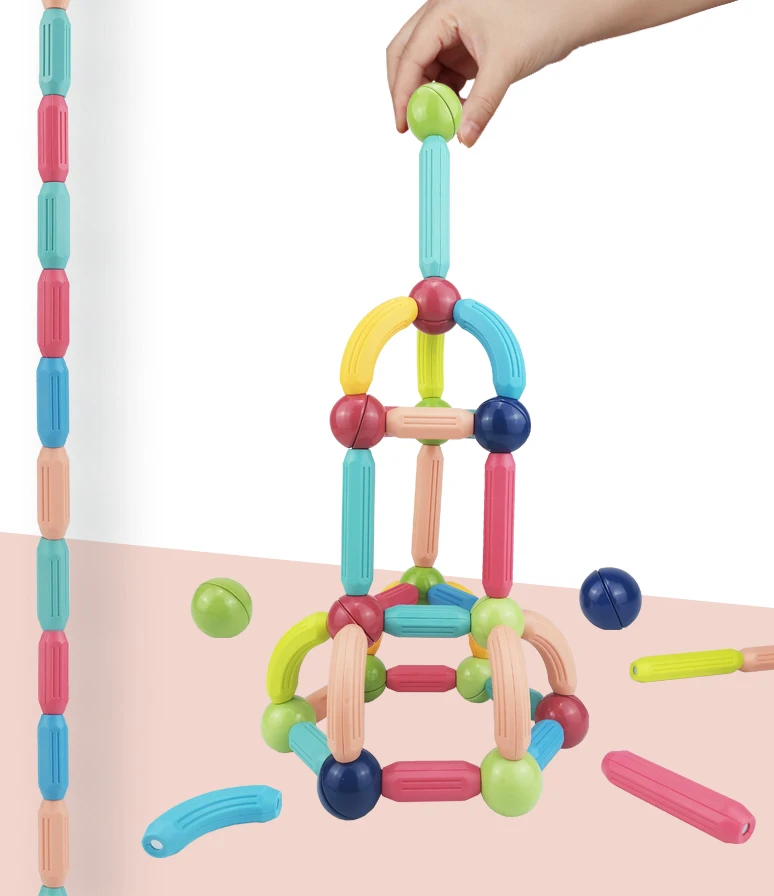 128pcs early education 3D magnetic sticks set magnetic construction building blocks balls and bar stacking STEM toy