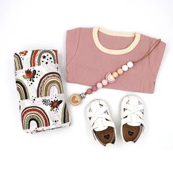 rainbow Baby Shower Gift Set with Teething pacifier chain Pu leather shoes Blanket Romper  new born baby gift set