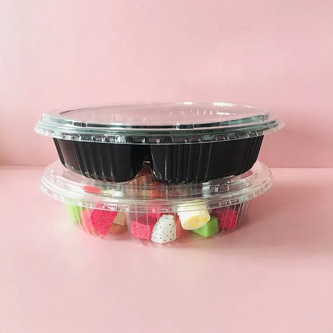 Container Box for PET Vegetables Tray with Lid Transparent Food Plastic Wholesale Disposable Round 5 Compartments OEM Blister