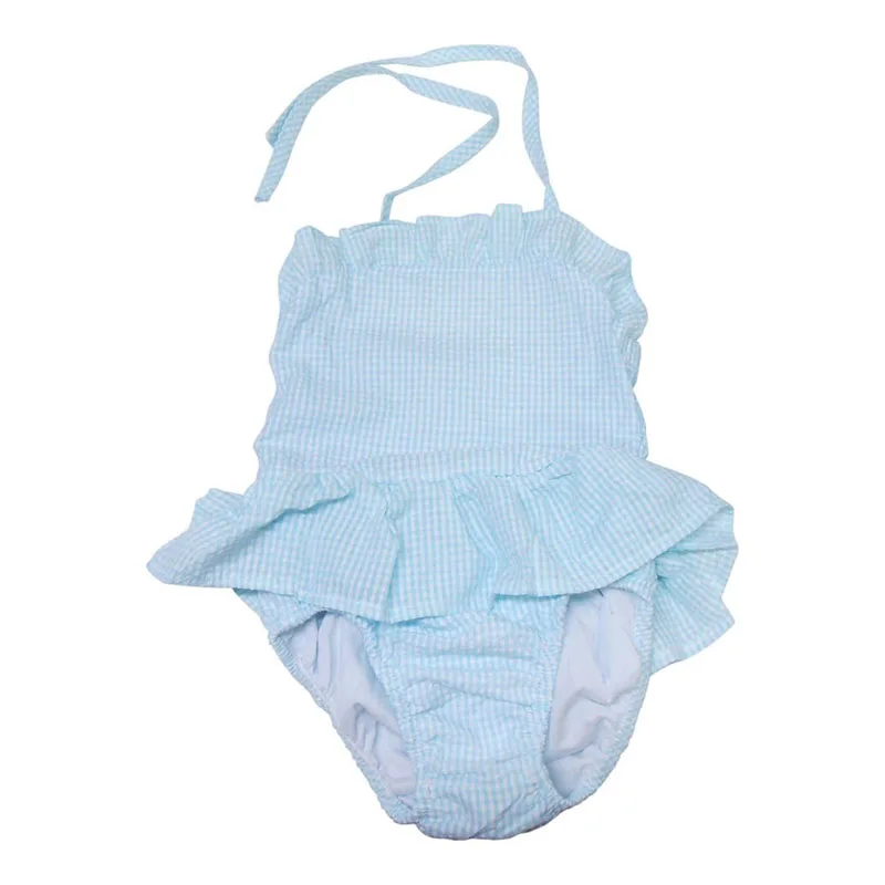 Оптовая продажа купальник с Monogrammed Seersucker рюшами для девочек