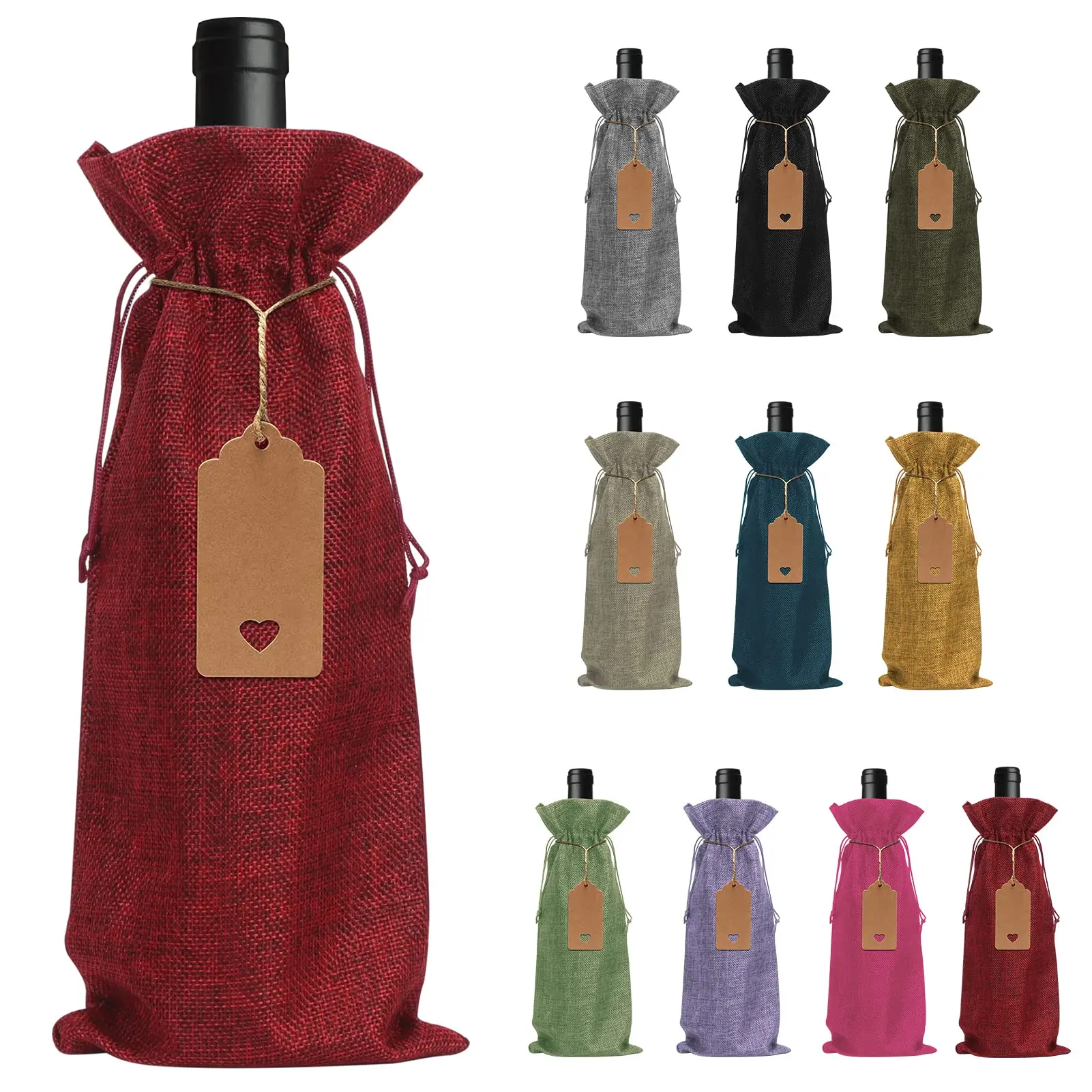 High Quality Eco-frinedly Reusable Jute Drawstring Bag For Classic Bottle Wine Jute Drawstring Bag In Bulk as Gift Packaging