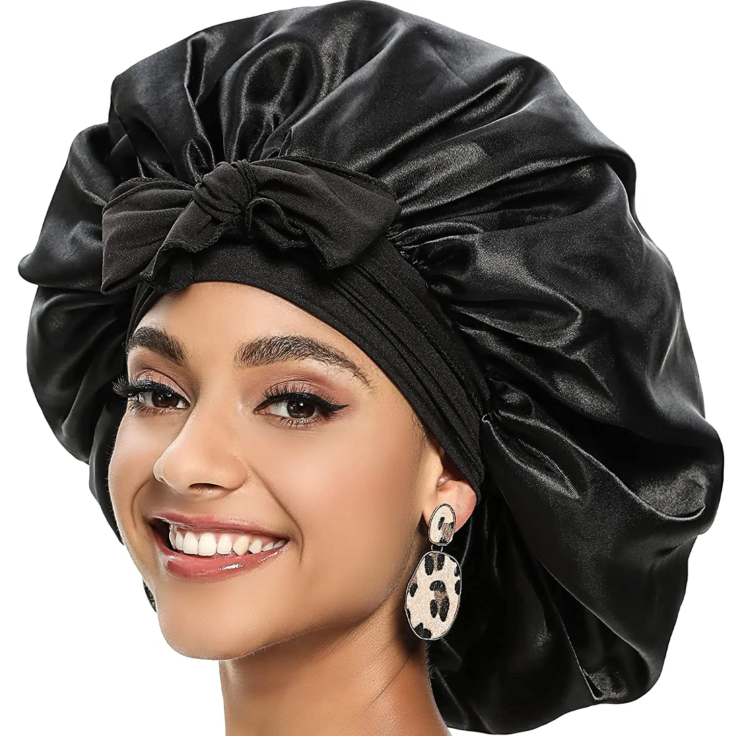 Satin Bonnet Silk Night Sleeping Cap Long Satin Bonnet With Head Tie Band Bonnet Edge Wrap For Women Curly Braid Hair