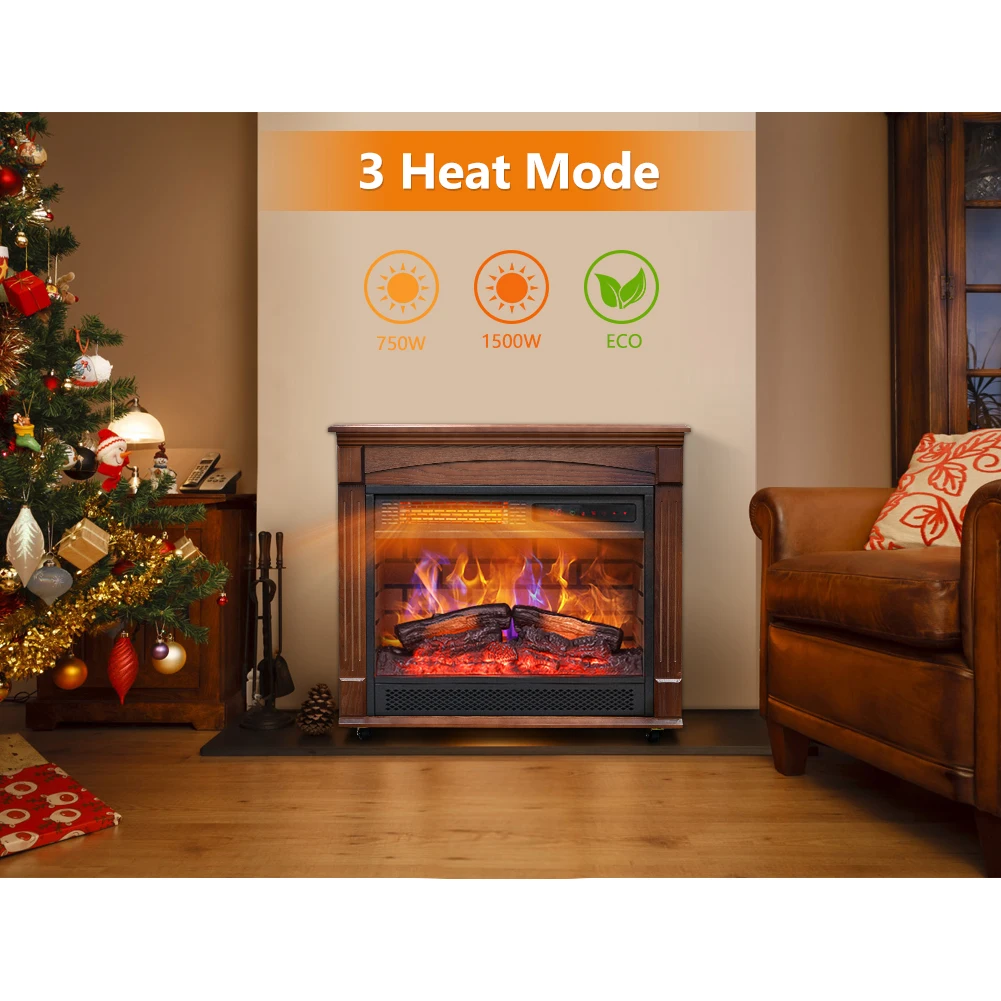 Konwin FP404RNA  Walnut Wood Fireplace Cabinet Electric Fireplace with Mantel