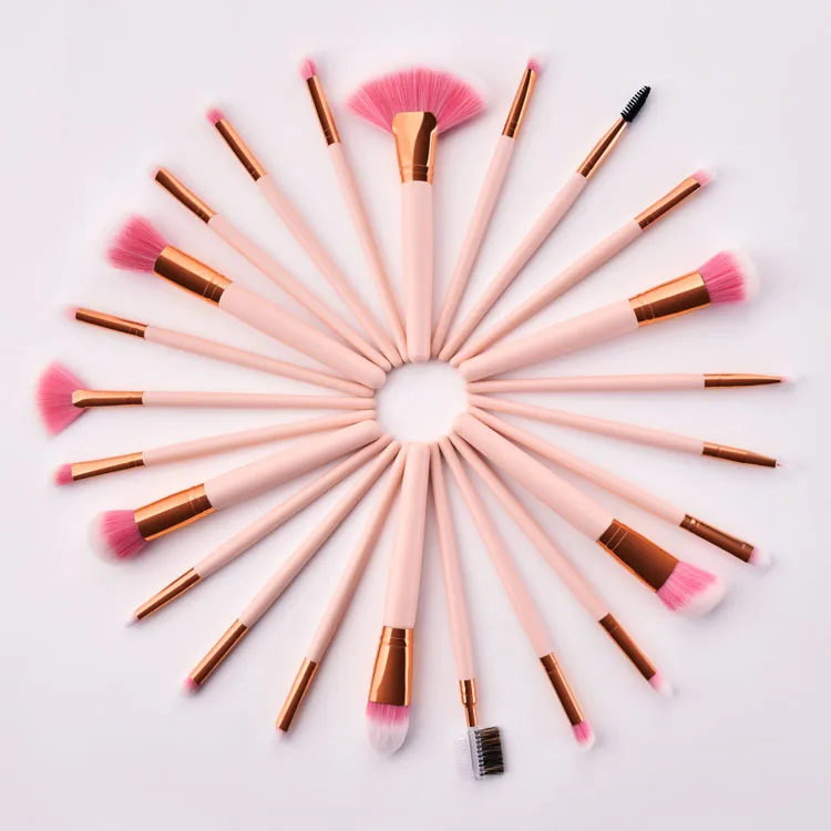 Professional Pink Make Up Brush Set 24 Piece Rose Gold Ferrule Eye Face Makeup Brushes