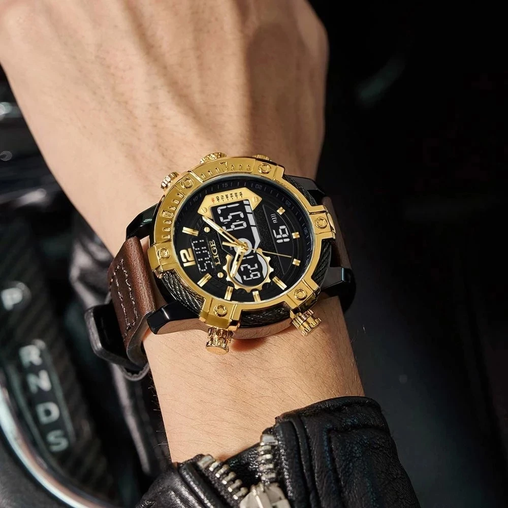 LIGE LG8940 high quality china men digital double watch leather band Waterproofing Chronograph watch explore sport watch design
