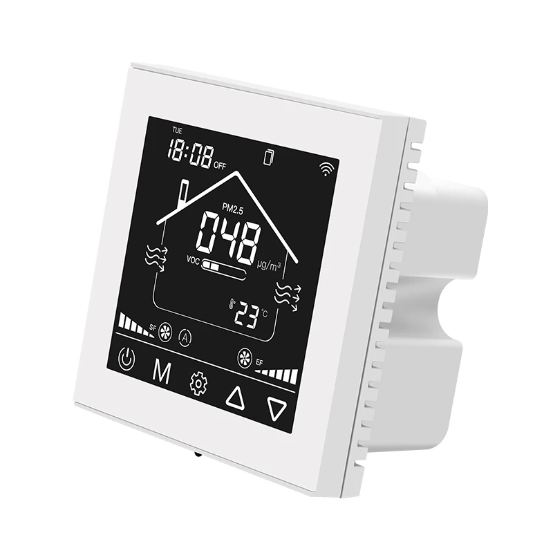 Контроллер вентилятора системы вентиляции HVAC RS485 с мониторингом температуры и влажности в белом корпусе режиме реального времени VOC PM2.5
