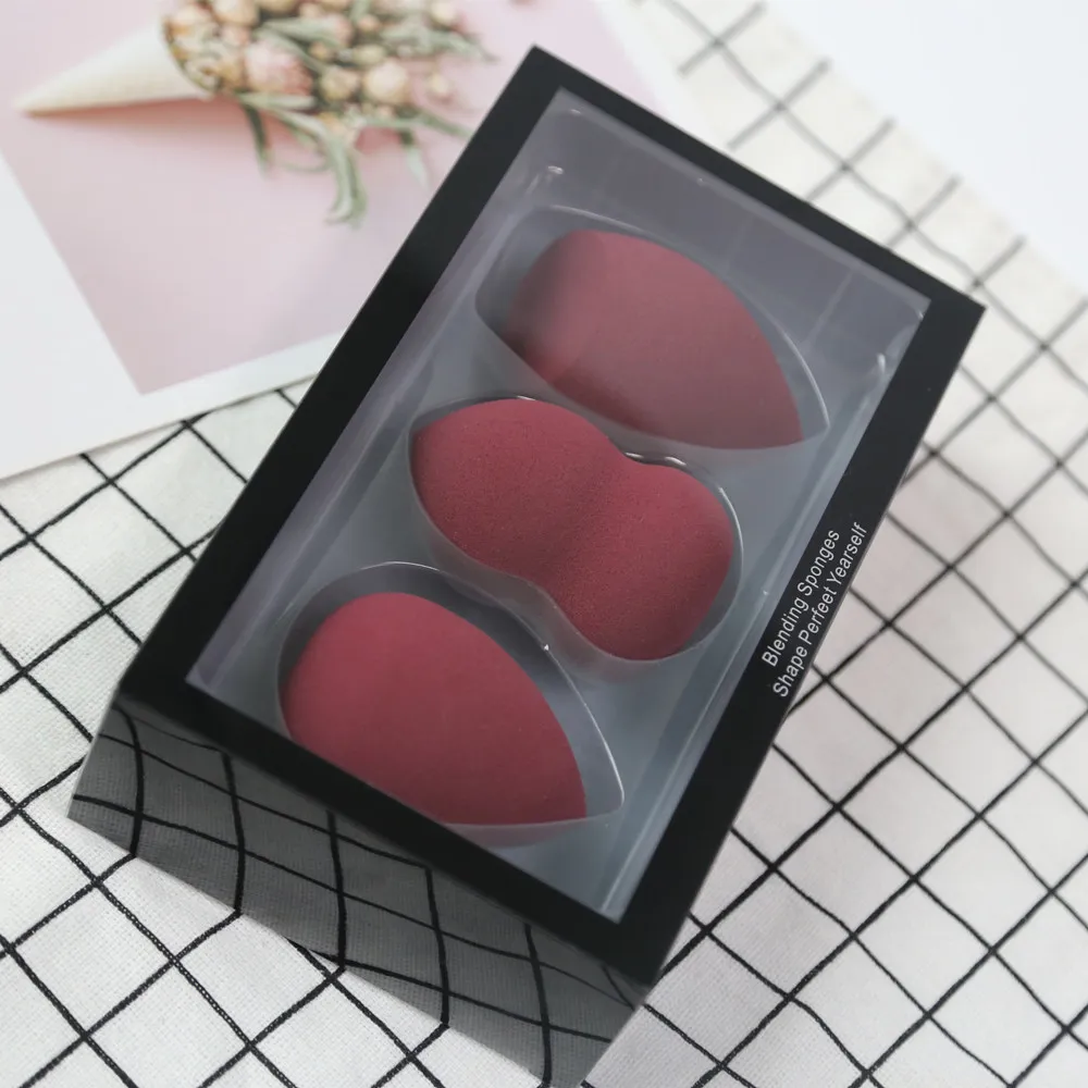 Saiyii Custom Logo 3Pcs Cosmetic Foundation Sponge Blender Complexion Make Up Sponge Set With Box