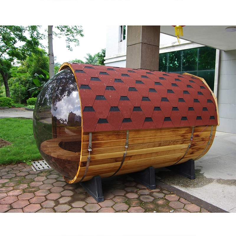 Panoramic Custom Garden Outdoor Wooden 6 Person Steam Barrel Sauna with 6kw Electric Stove