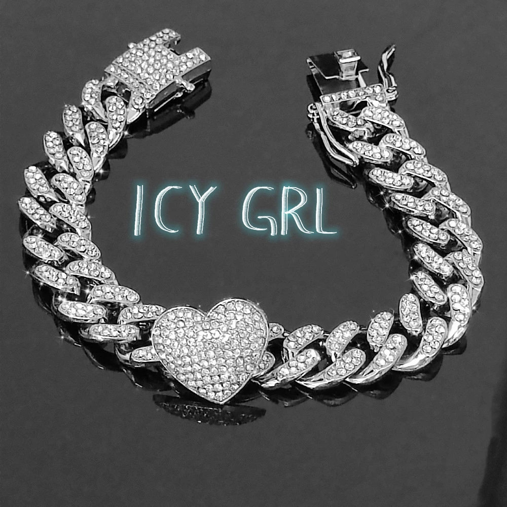 Luxury Iced Out Heart Shape Chains Hip Hop Charms Fashion Anniversary Present Bling Rich Jewelry ICY Girls Bracelet