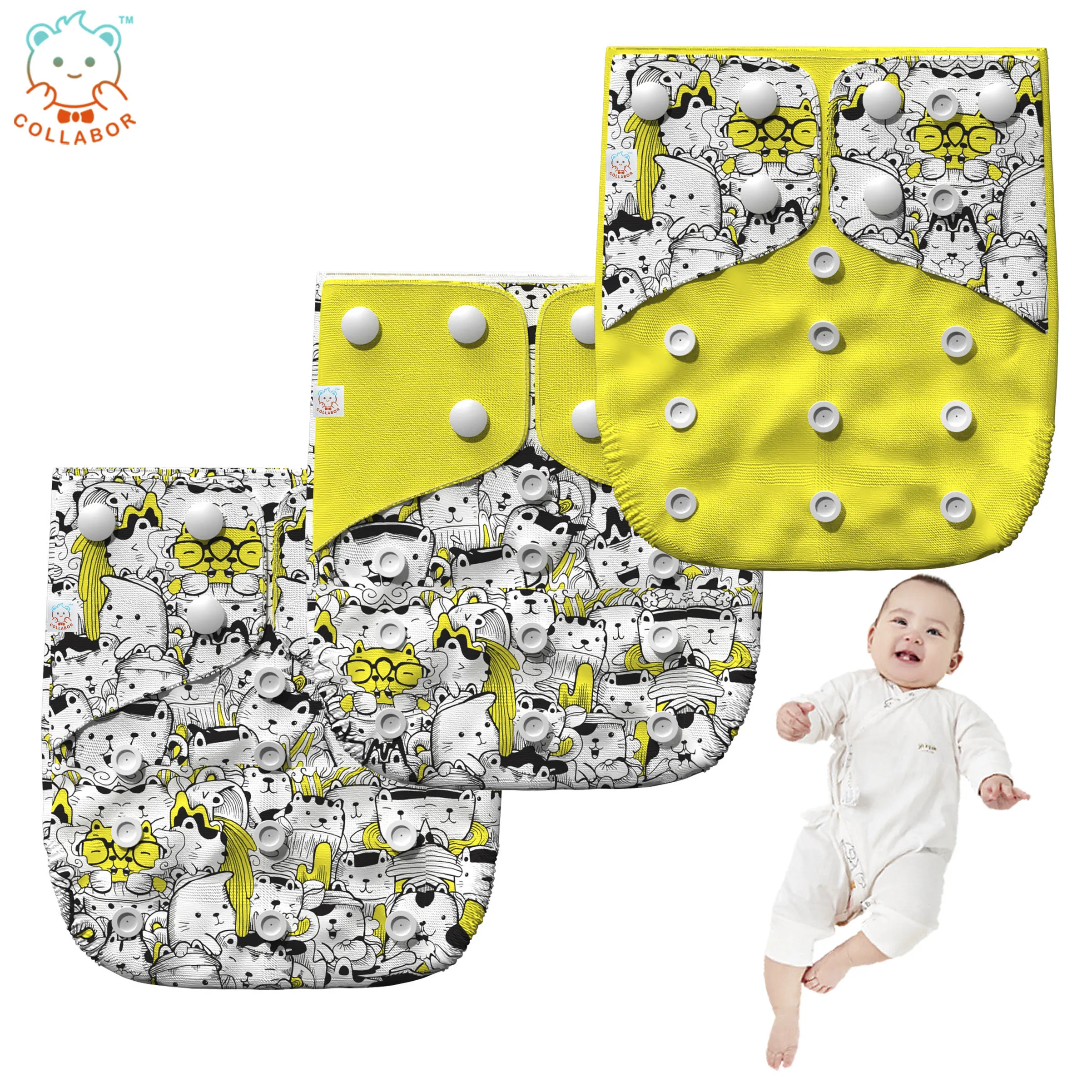 COLLABOR 15Colors New Fashion Colorful Baby Cloth Diaper Pants Washable With Inner Bamboo Fiber Reusable Baby Cloth Diapers