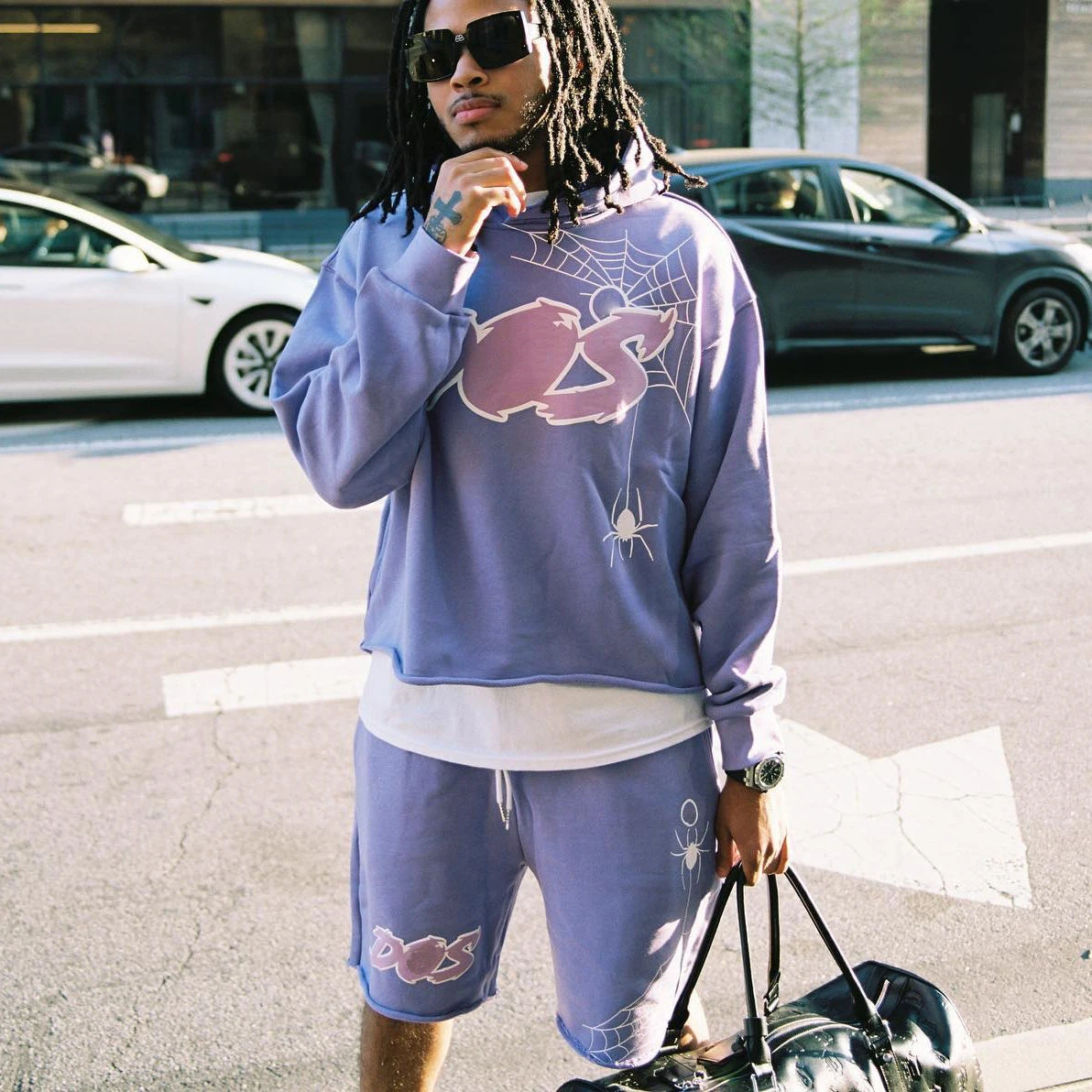 Streetwear Custom tracksuit for men 2 piece set flared sweatpants jogger and cropped hoodie set y2k men sweat suit tracksuit