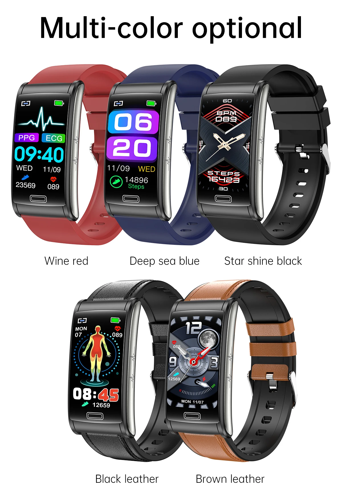 2023 Newest Medical E600 Smart Watch Ip68 Waterproof Temperature Blood Glucose Smartwatch ECG PPG smart watch