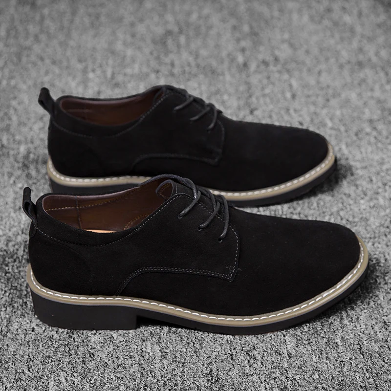 New Low Cut Suede Leather Lace Up Comfortable Durable Fashion Men Casual Leather Dress Shoes