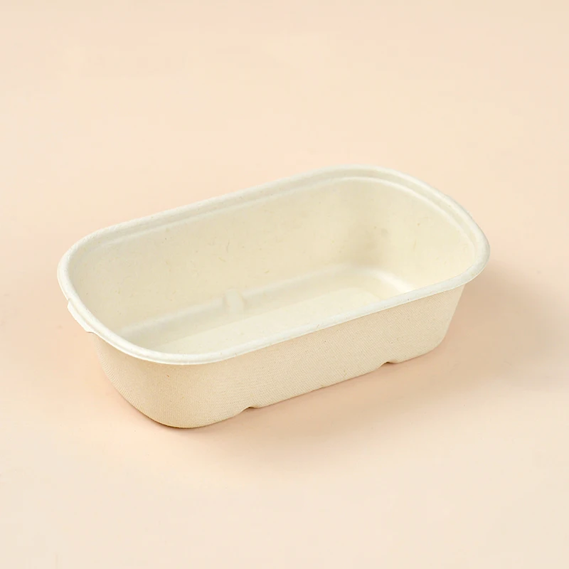 N700 Bagasse Fiber single paper bowl takeout boxes bamboo pulp 700ml Rectangular Paper Food bowl container
