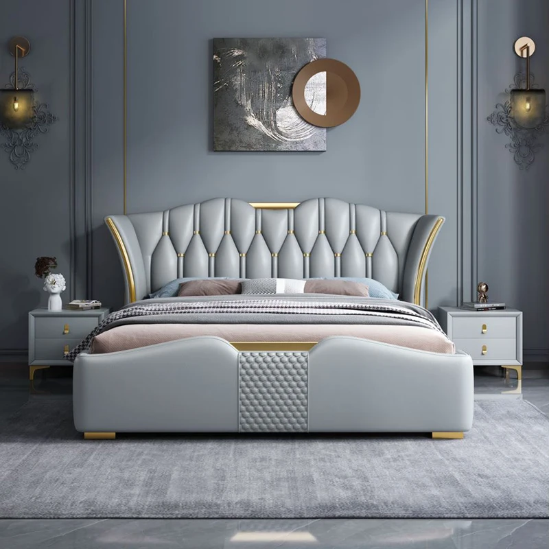 HANYEE Luxury Italian Faux Leather Platform King and queen size Bed with storage and drawers for bed room Comfortable Sleeping