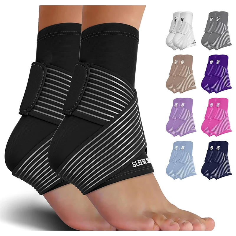 Custom Adjustable Ankle Pads Brace Compression Sleeve Pair Ankle Protection Support With Adjustable Strap