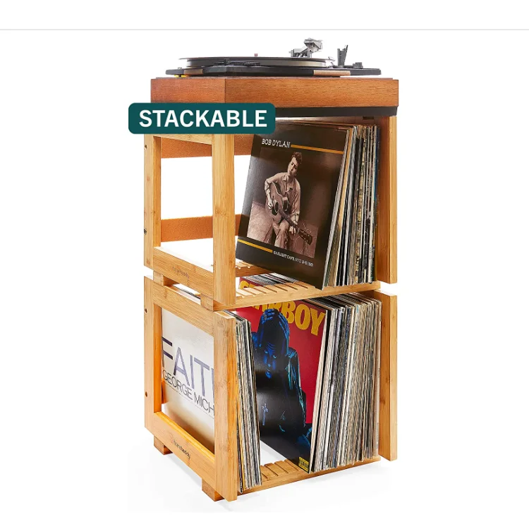 Modern vinyl record holder for vinyl 75 LPs wooden stackable vinyl record storage case