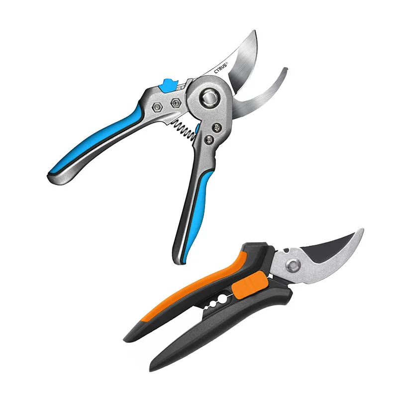 China Manufacturer Professional Carbon Steel Blade Soft Contoured Handle Safe Lock Garden Pruners Scissor Bypass Snip Shears