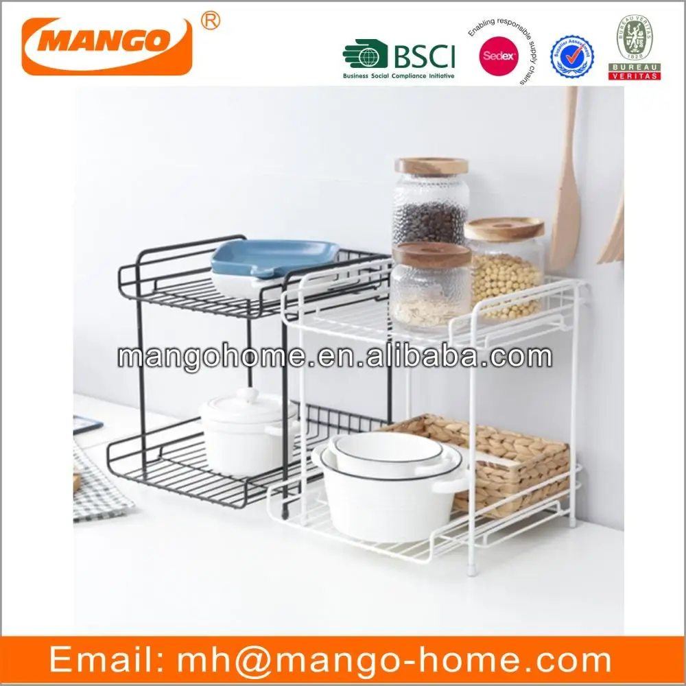 2-Layer Modern Metal Wire Storage Rack Steel Spice and File Organizer for Home for Cabinet Magazine and File Holder in Kitchen