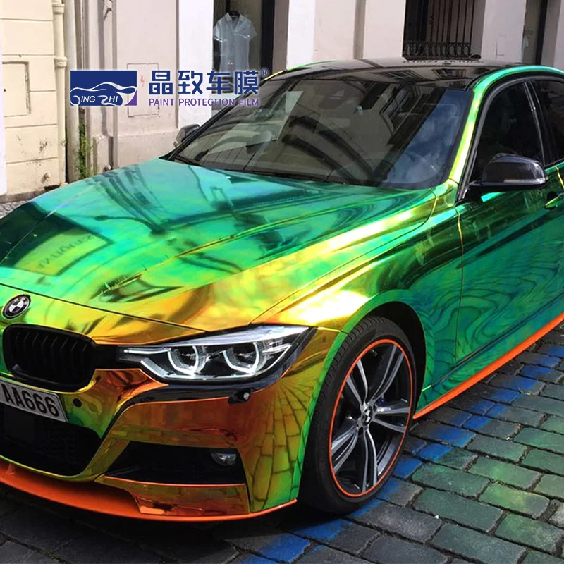 ПВХ материал Лидер продаж бесплатный образец водонепроницаемая Съемная хромированная Радужная кристальная зеленая виниловая пленка для автомобиля