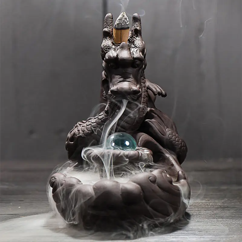 Best Seller Chinese Dragon Incense Holder Ceramic Backflow Oud Incense Burner Waterfall with Led