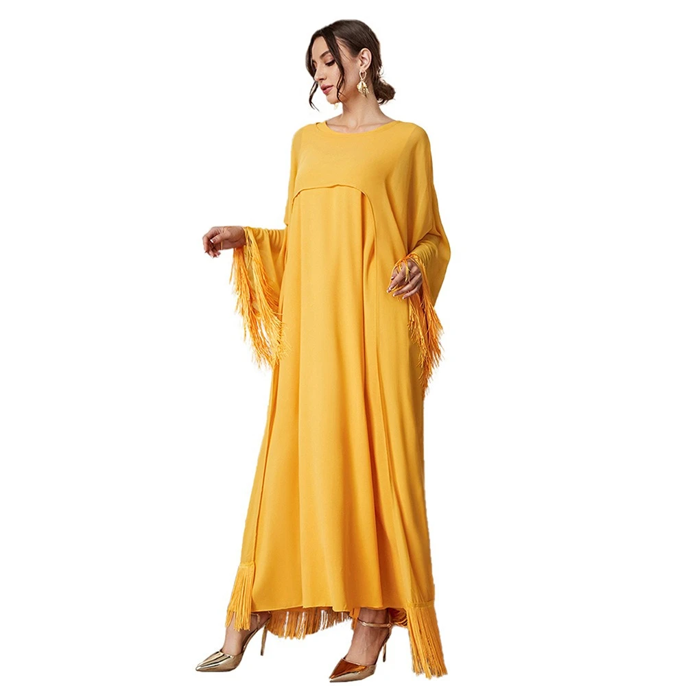 2024 Fashional Clothes Dubai Tassel Smock Long Dresses Abaya Women Muslim Dress Khimar Caftan Evening Party Gown