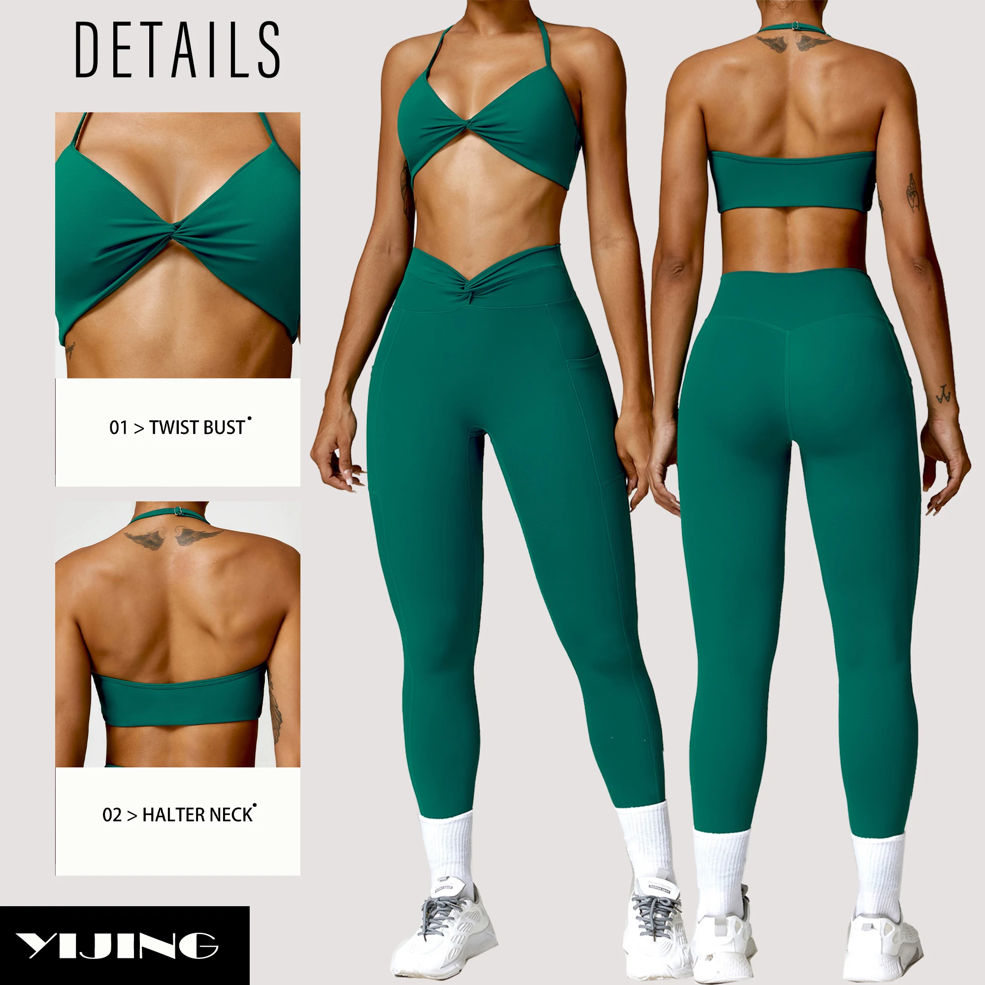 Custom Gym Fitness Set Yoga Wear Twist Bust Sportswear Women plus size Yoga Legging Set Halter Neck Sports Bra
