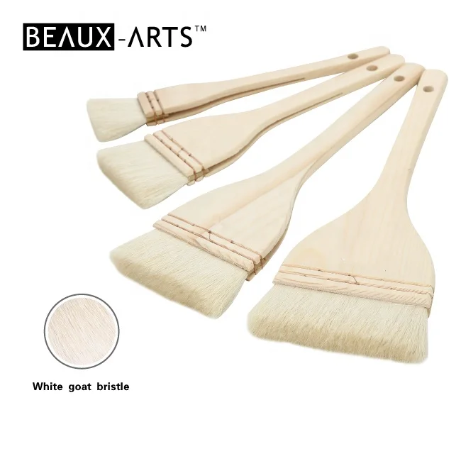 Professional Pure Goat Hair Flat Shading Paint Brushes Long Pine Wooden Handle Watercolor Wool Hake Brush