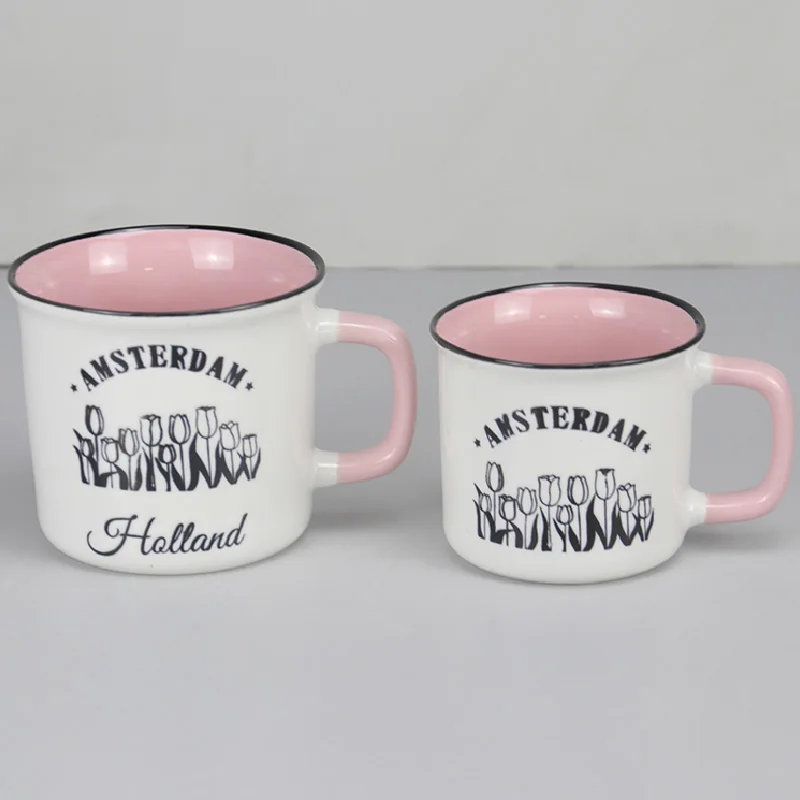 Personalized Holland Enamel Mug Custom Silk Screen Printing Ceramic Souvenirs Camp Cups and Mugs Gift Box Included